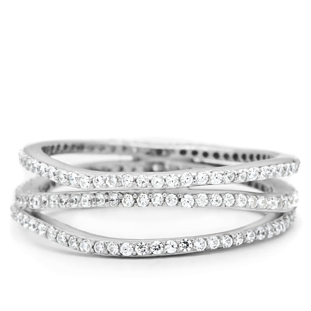 MATS006 - Rhodium 925 Sterling Silver Ring with AAA Grade CZ  in Clear