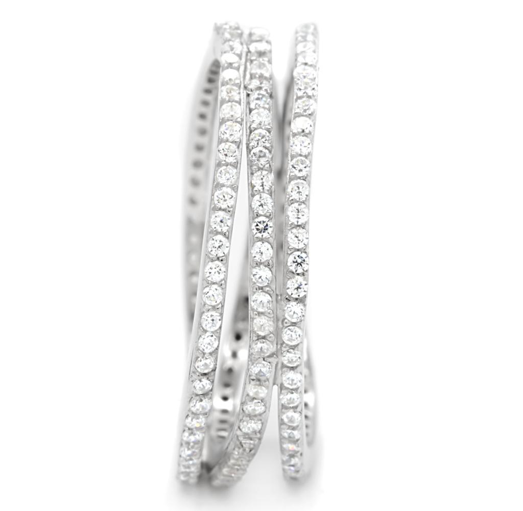 MATS006 - Rhodium 925 Sterling Silver Ring with AAA Grade CZ  in Clear