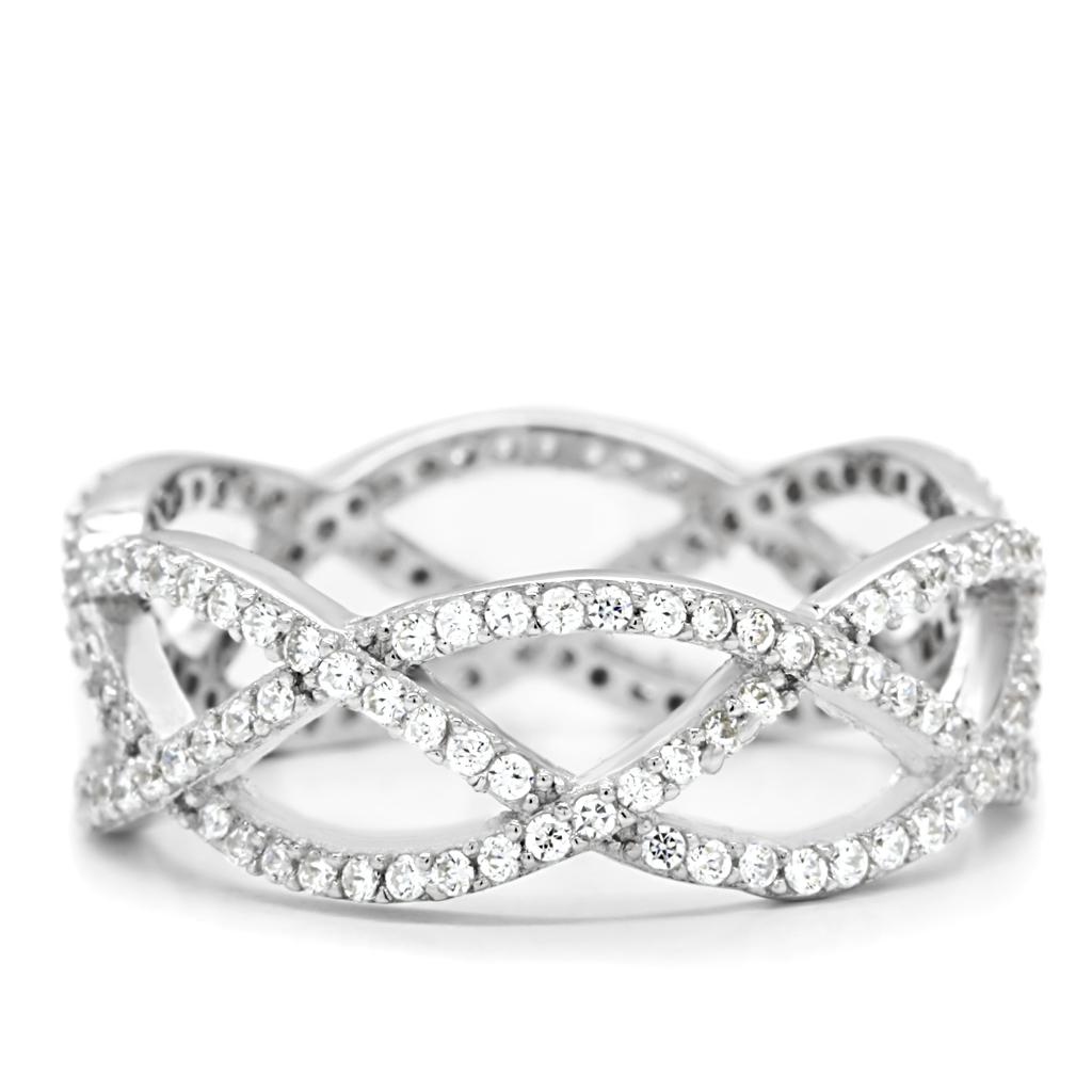 MATS007 - Rhodium 925 Sterling Silver Ring with AAA Grade CZ  in Clear