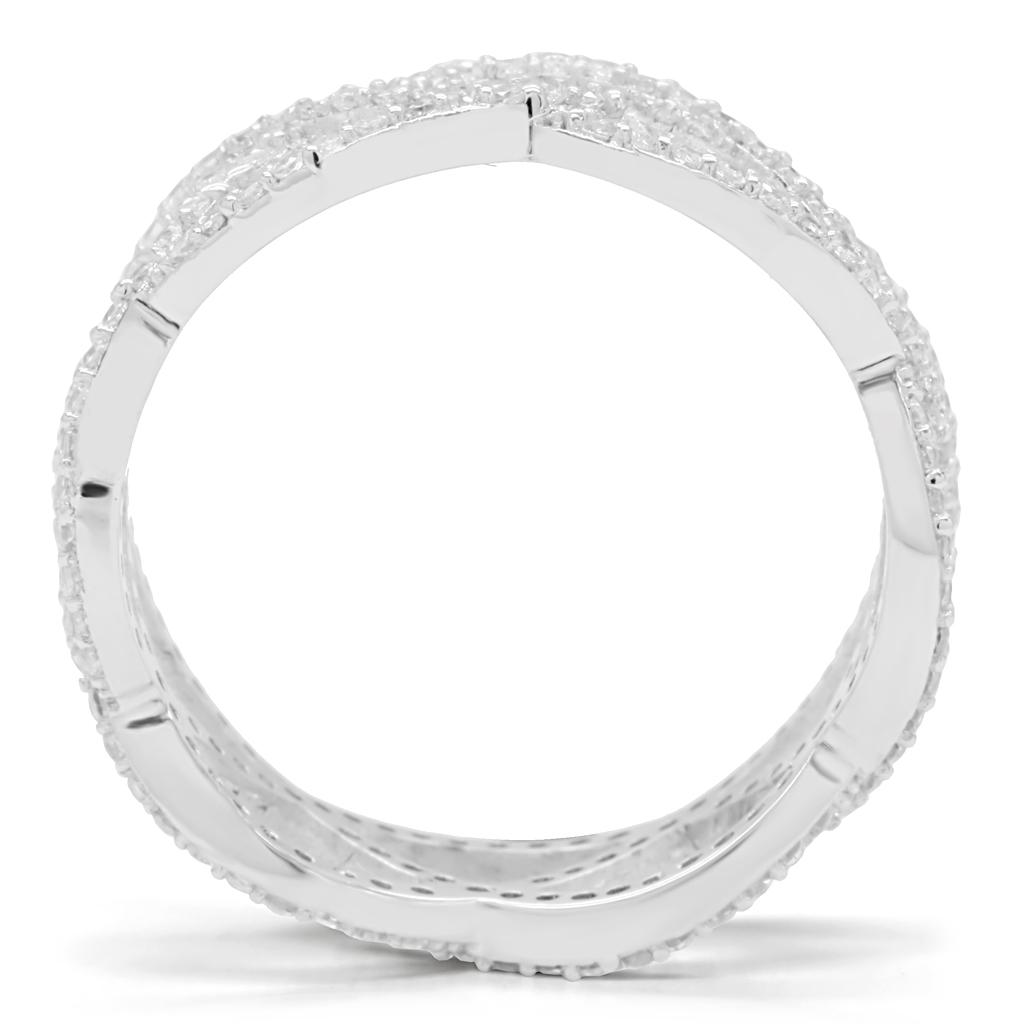 MATS007 - Rhodium 925 Sterling Silver Ring with AAA Grade CZ  in Clear