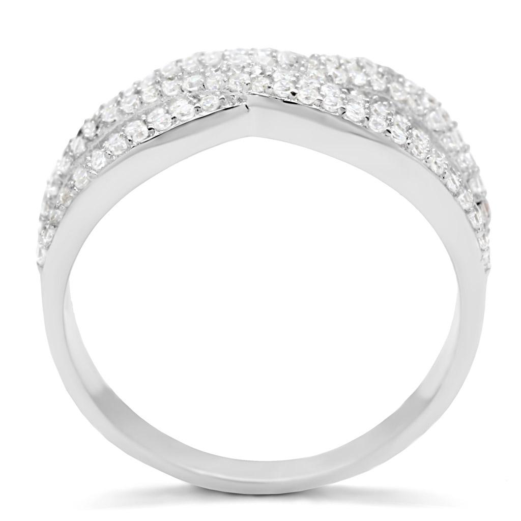 MATS008 - Rhodium 925 Sterling Silver Ring with AAA Grade CZ  in Clear