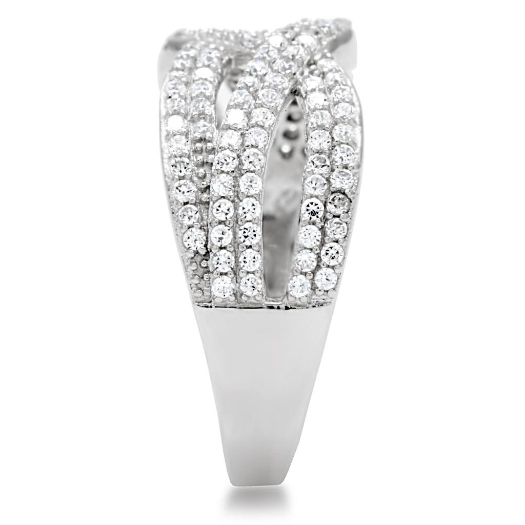 MATS008 - Rhodium 925 Sterling Silver Ring with AAA Grade CZ  in Clear