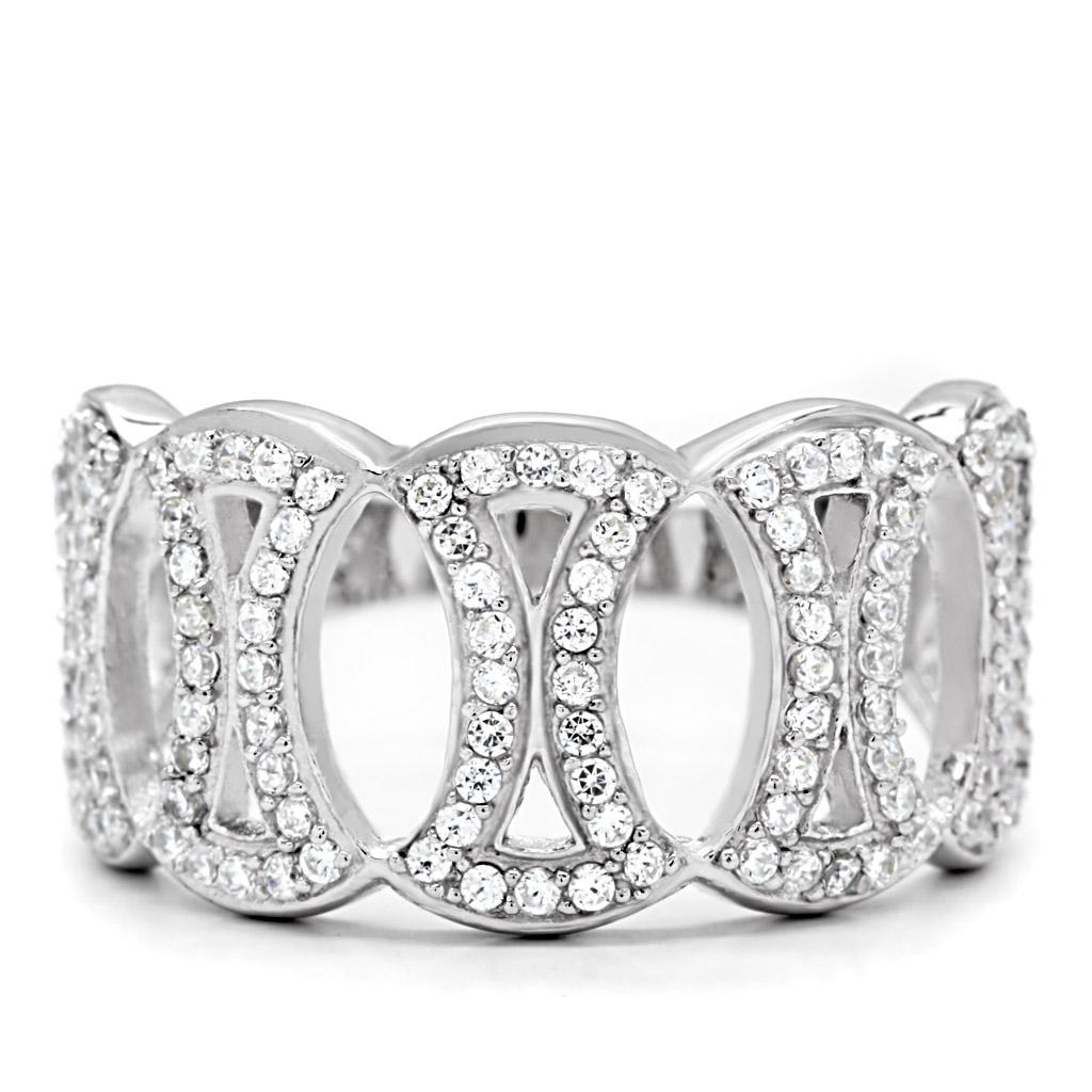 MATS009 - Rhodium 925 Sterling Silver Ring with AAA Grade CZ  in Clear