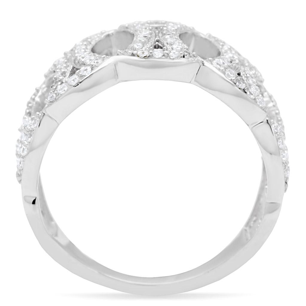 MATS009 - Rhodium 925 Sterling Silver Ring with AAA Grade CZ  in Clear