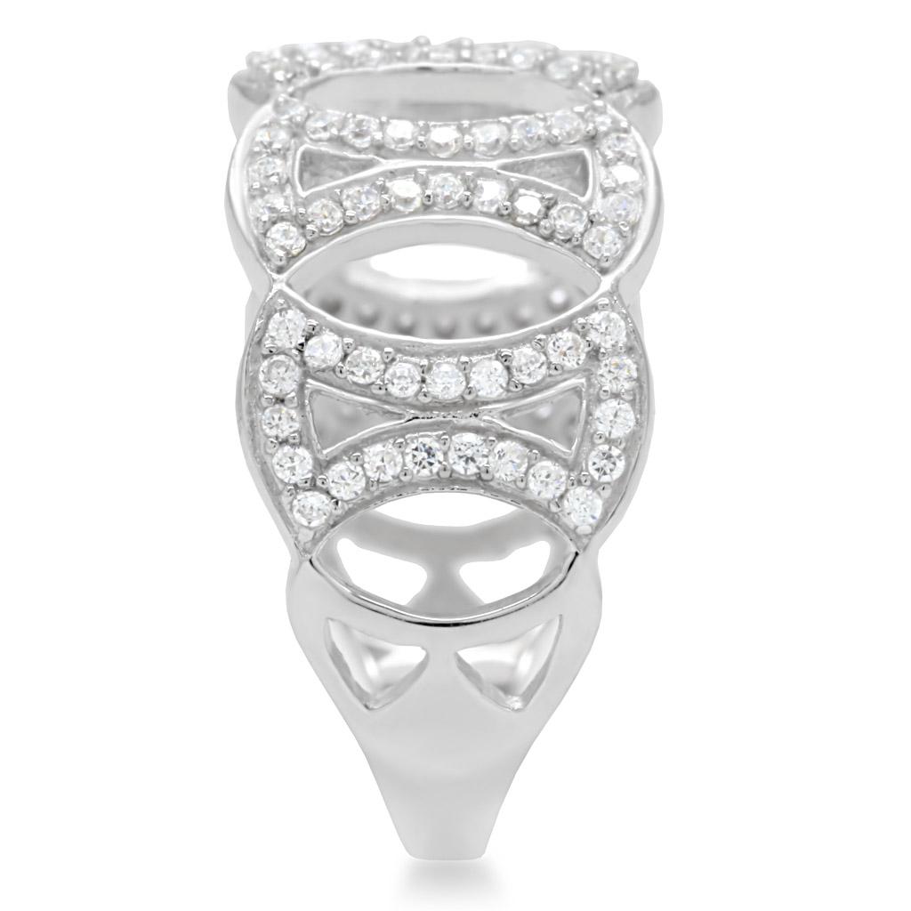 MATS009 - Rhodium 925 Sterling Silver Ring with AAA Grade CZ  in Clear