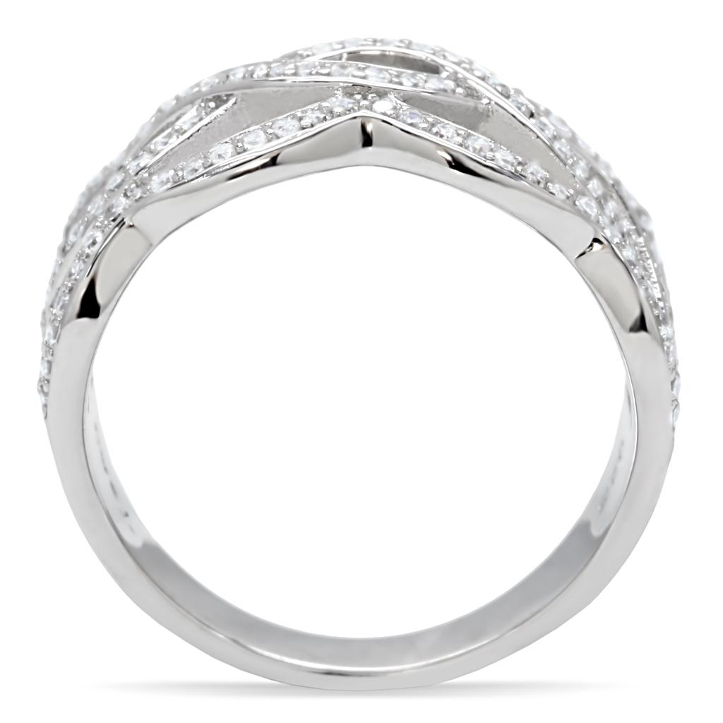 MATS010 - Rhodium 925 Sterling Silver Ring with AAA Grade CZ  in Clear
