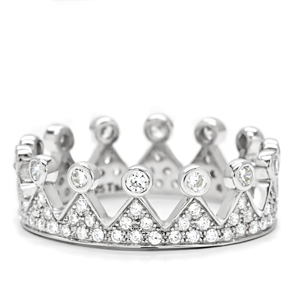 MATS011 - Rhodium 925 Sterling Silver Ring with AAA Grade CZ  in Clear