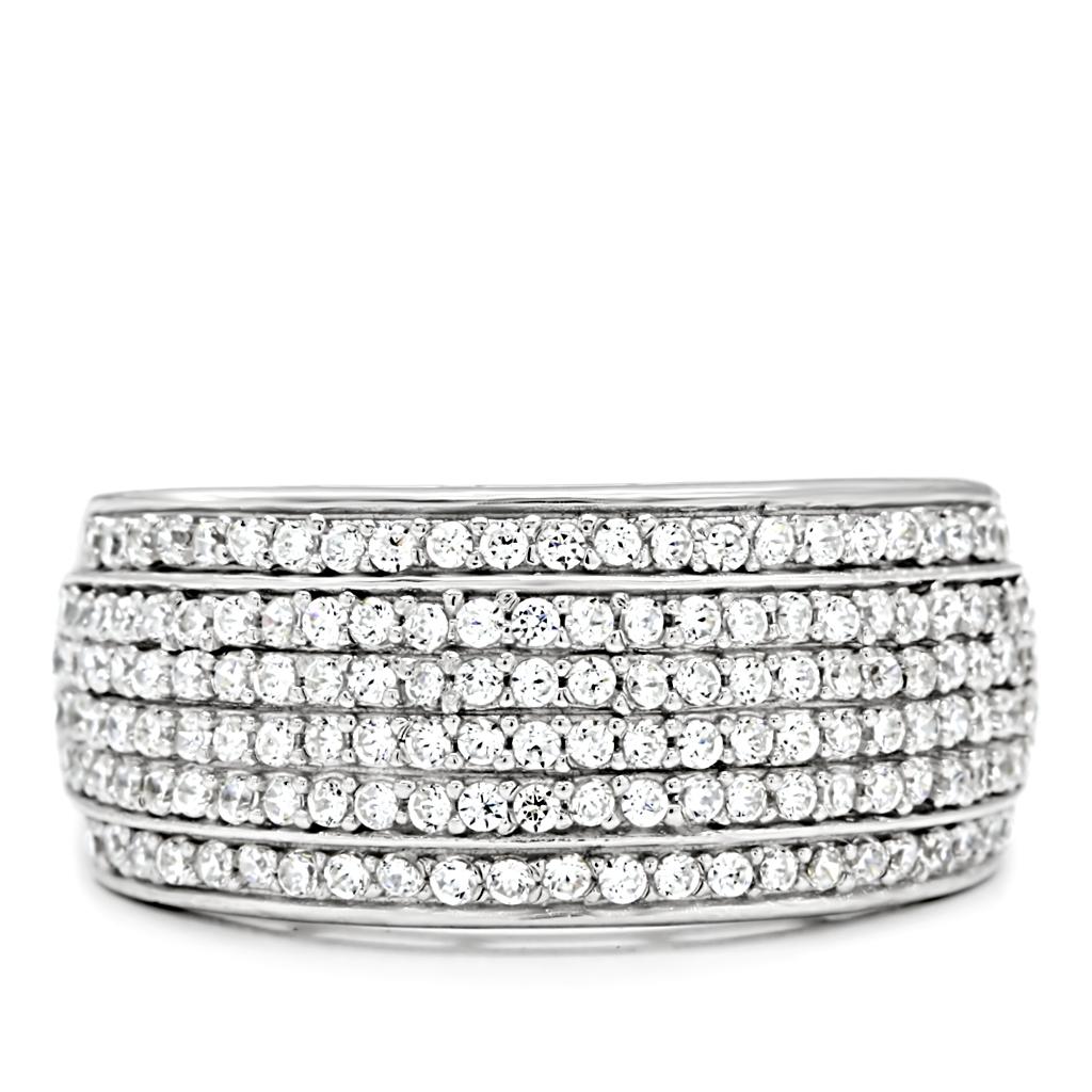MATS012 - Rhodium 925 Sterling Silver Ring with AAA Grade CZ  in Clear