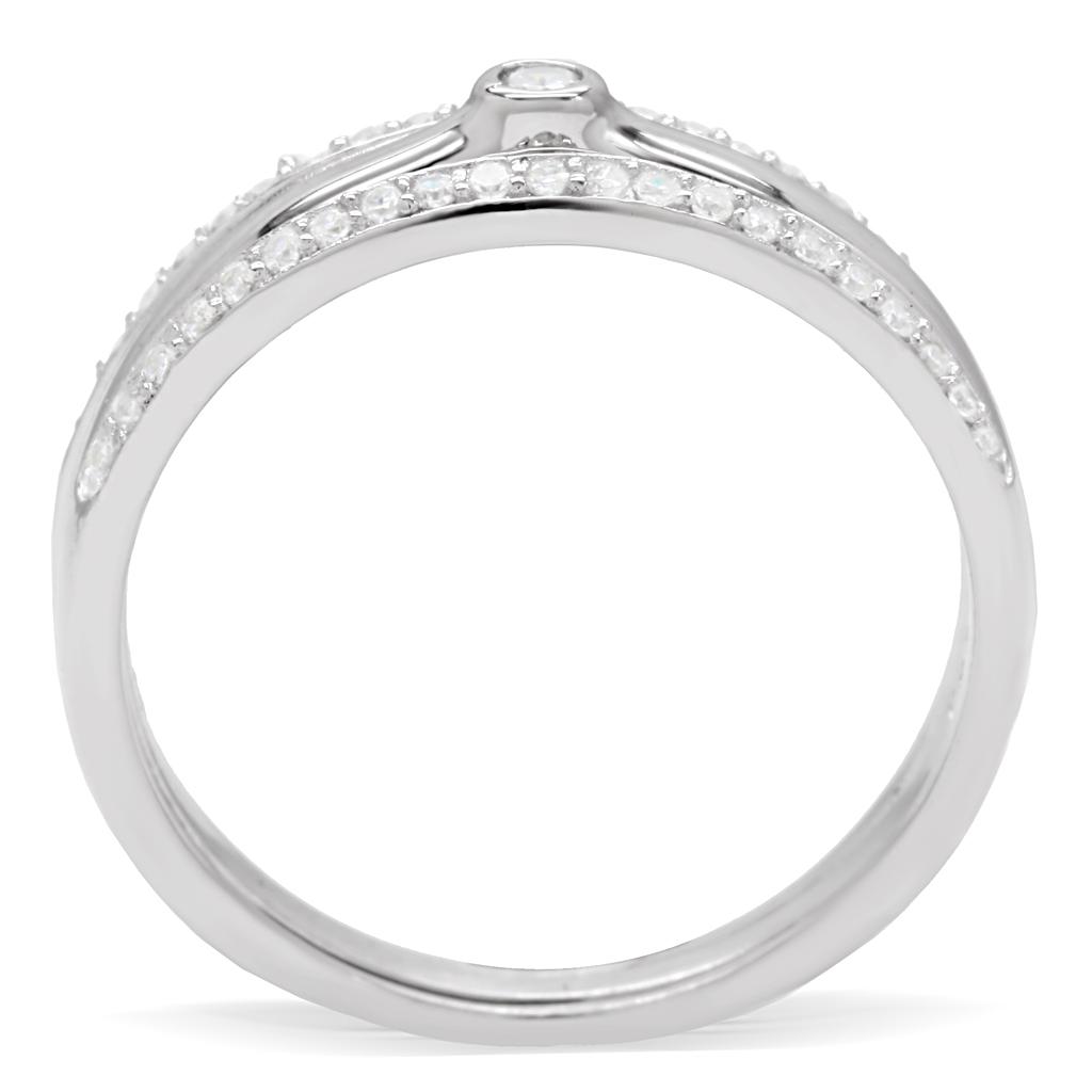 MATS013 - Rhodium 925 Sterling Silver Ring with AAA Grade CZ  in Clear