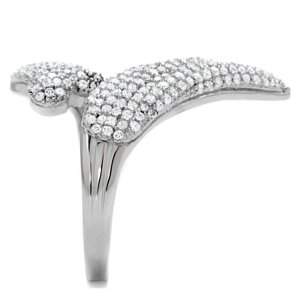 MATS014 - Rhodium 925 Sterling Silver Ring with AAA Grade CZ  in Clear