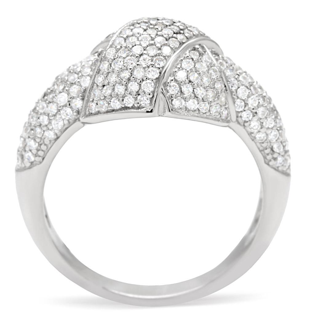 MATS016 - Rhodium 925 Sterling Silver Ring with AAA Grade CZ  in Clear