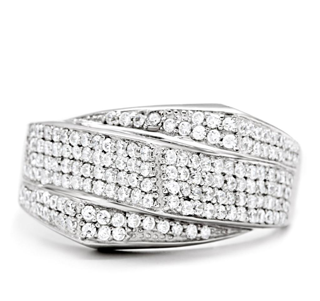 MATS018 - Rhodium 925 Sterling Silver Ring with AAA Grade CZ  in Clear