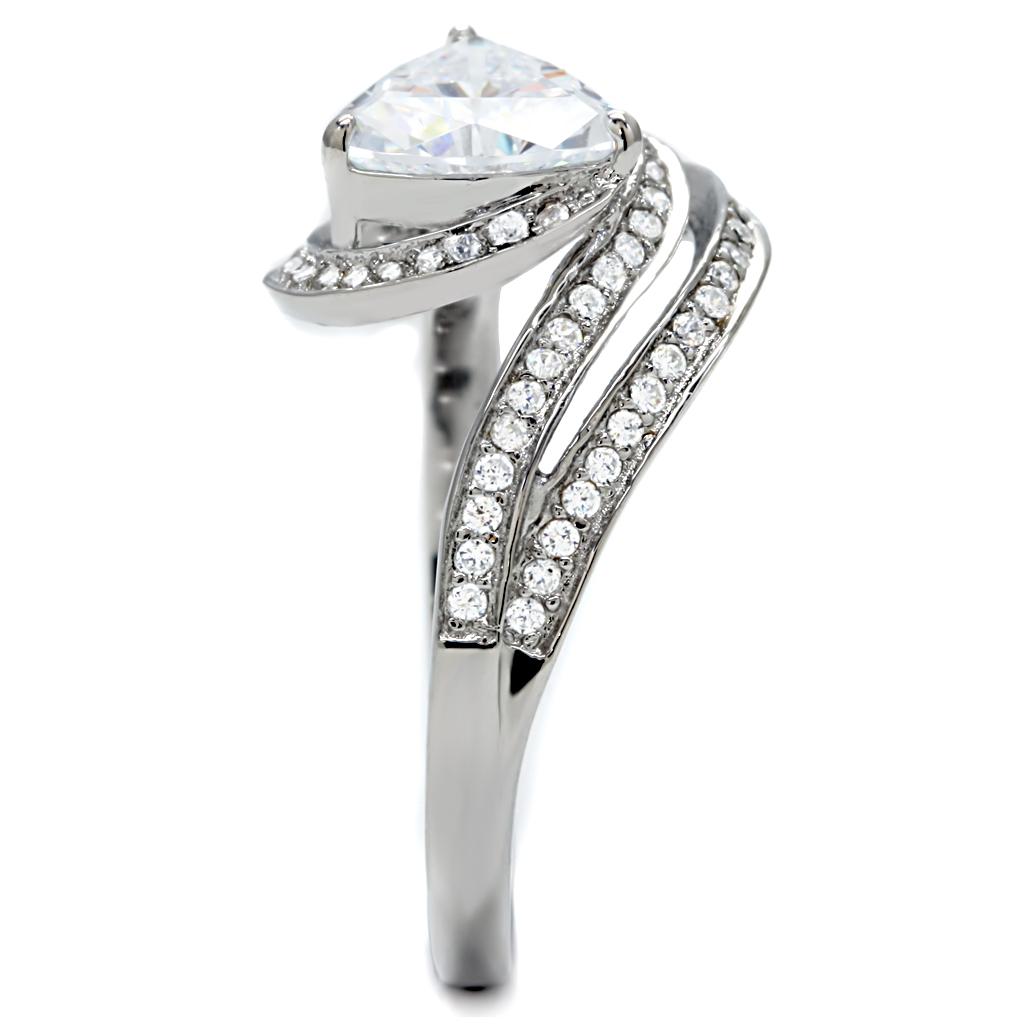 MATS020 - Rhodium 925 Sterling Silver Ring with AAA Grade CZ  in Clear