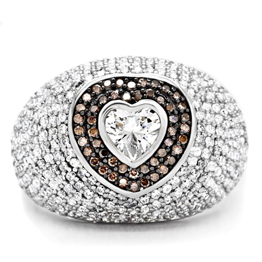 MATS022 - Rhodium + Ruthenium 925 Sterling Silver Ring with AAA Grade CZ  in Brown