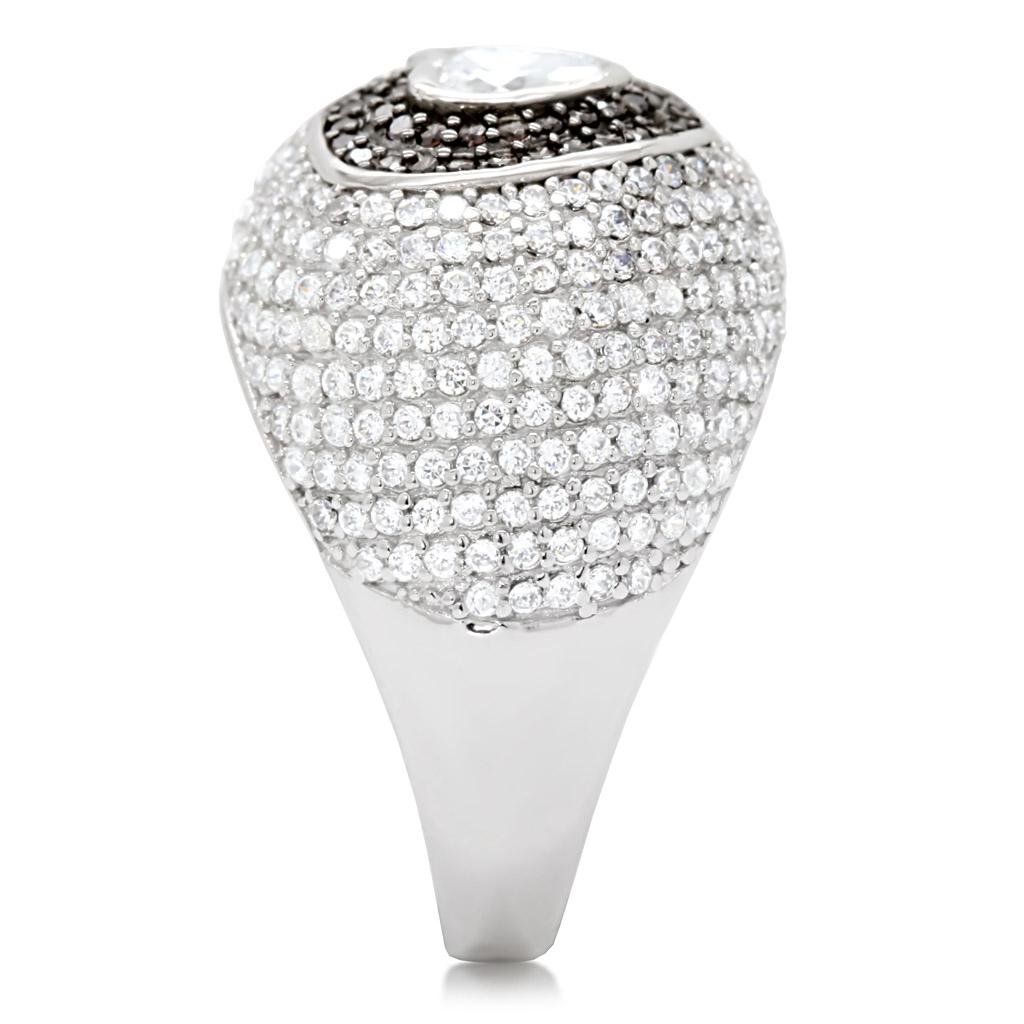 MATS022 - Rhodium + Ruthenium 925 Sterling Silver Ring with AAA Grade CZ  in Brown