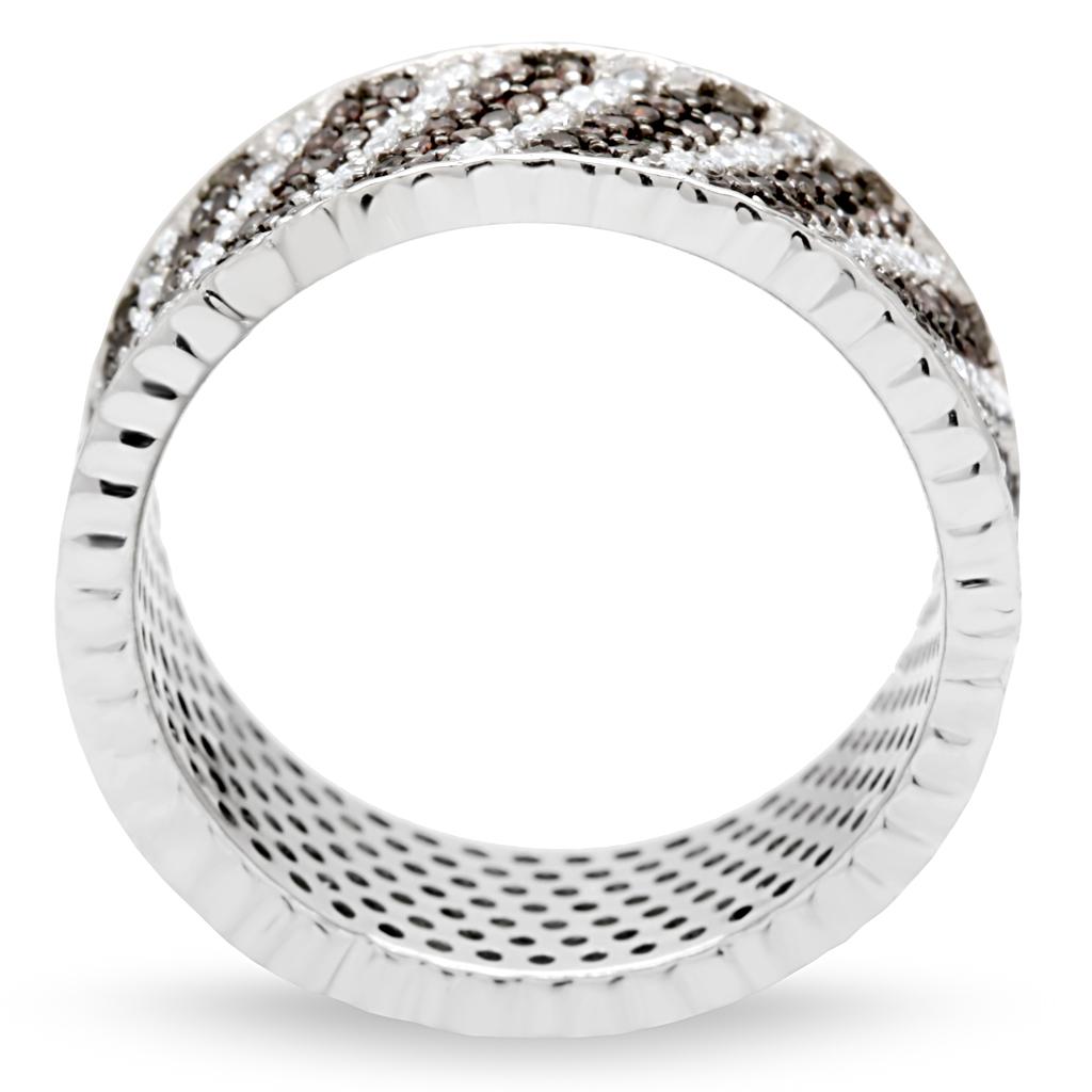 MATS023 - Rhodium + Ruthenium 925 Sterling Silver Ring with AAA Grade CZ  in Brown