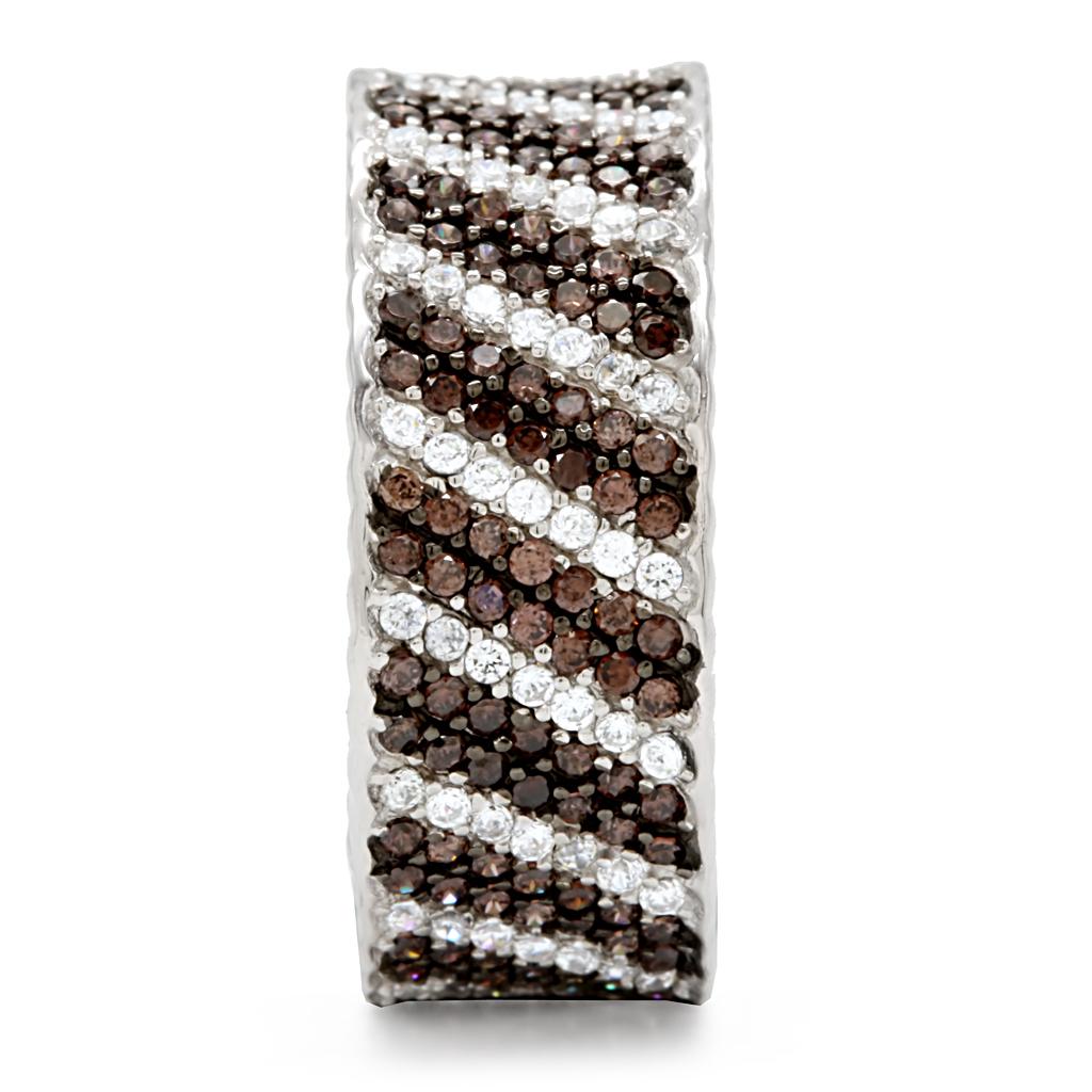 MATS023 - Rhodium + Ruthenium 925 Sterling Silver Ring with AAA Grade CZ  in Brown
