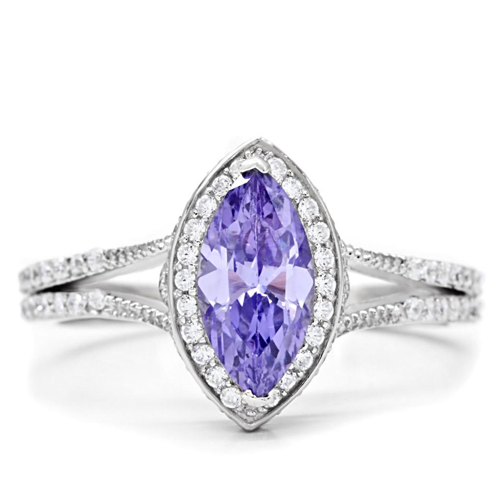 MATS024 - Rhodium 925 Sterling Silver Ring with AAA Grade CZ  in Tanzanite