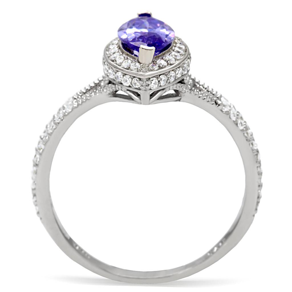 MATS024 - Rhodium 925 Sterling Silver Ring with AAA Grade CZ  in Tanzanite