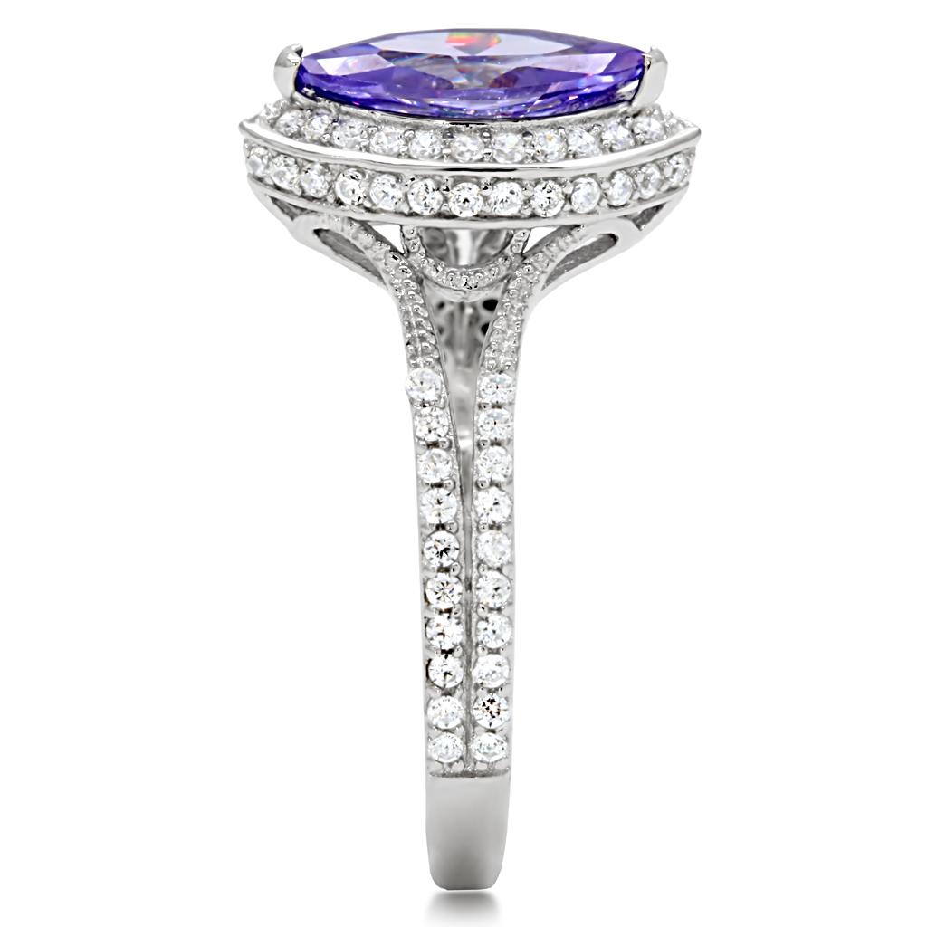 MATS024 - Rhodium 925 Sterling Silver Ring with AAA Grade CZ  in Tanzanite