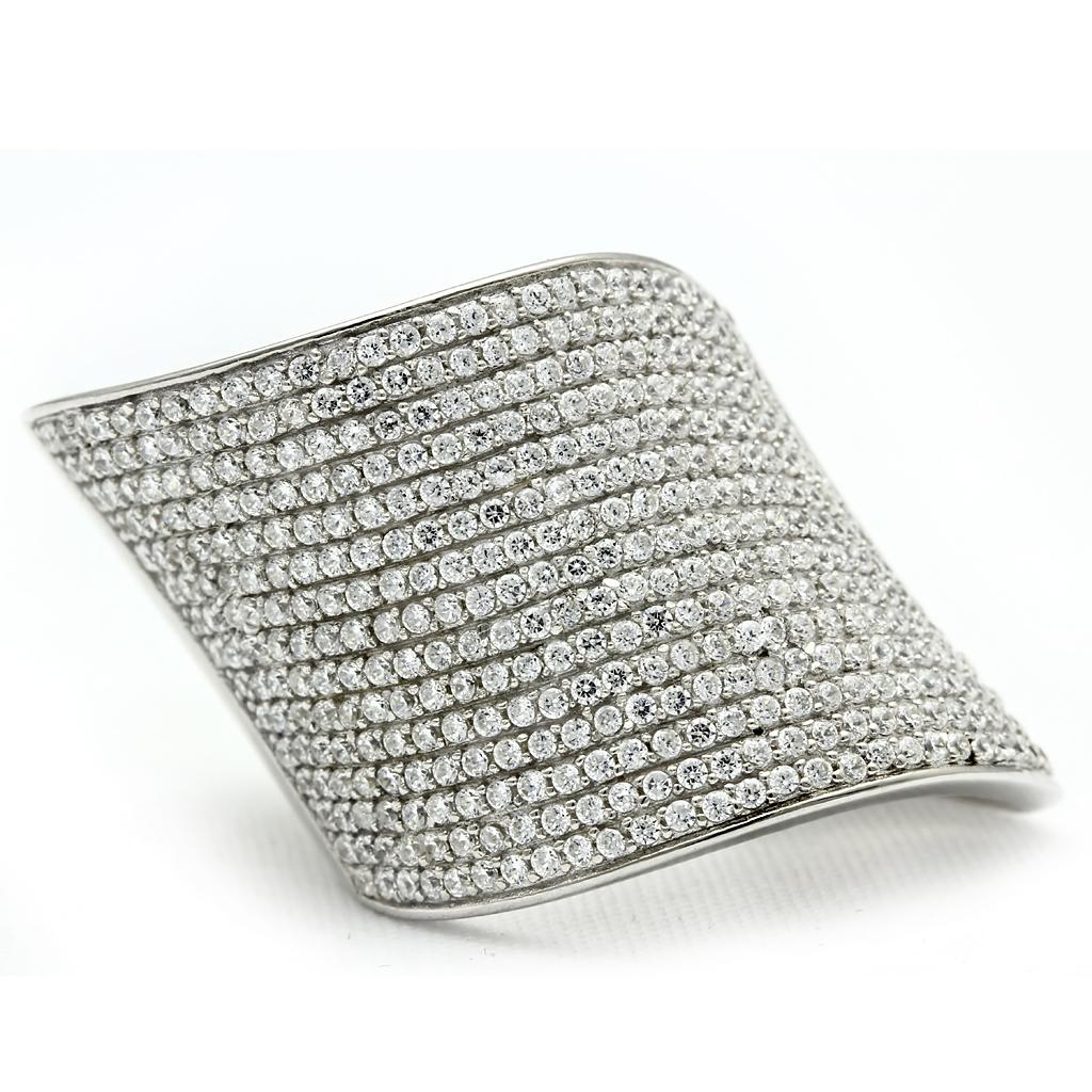 MATS027 - Rhodium 925 Sterling Silver Ring with AAA Grade CZ  in Clear