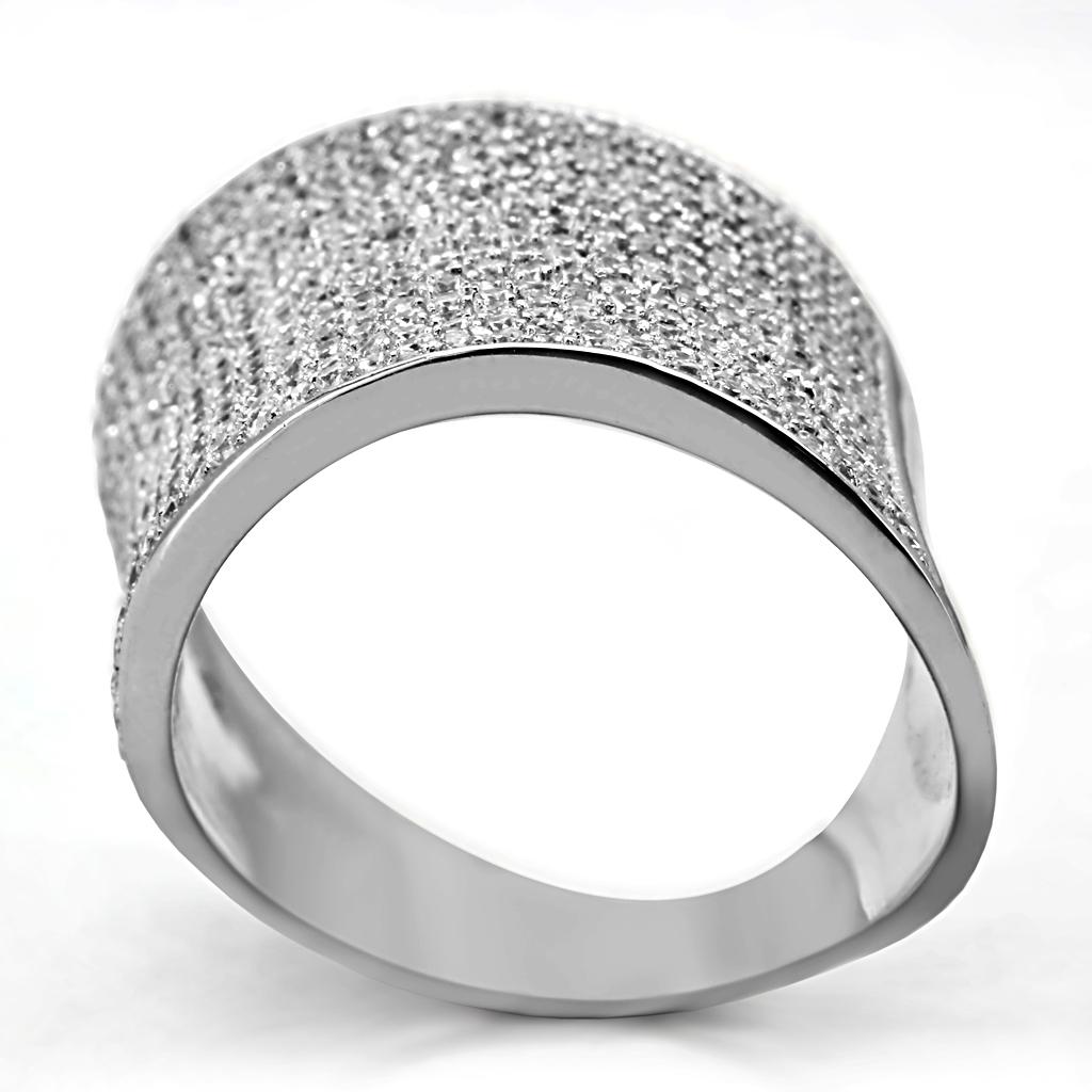 MATS027 - Rhodium 925 Sterling Silver Ring with AAA Grade CZ  in Clear
