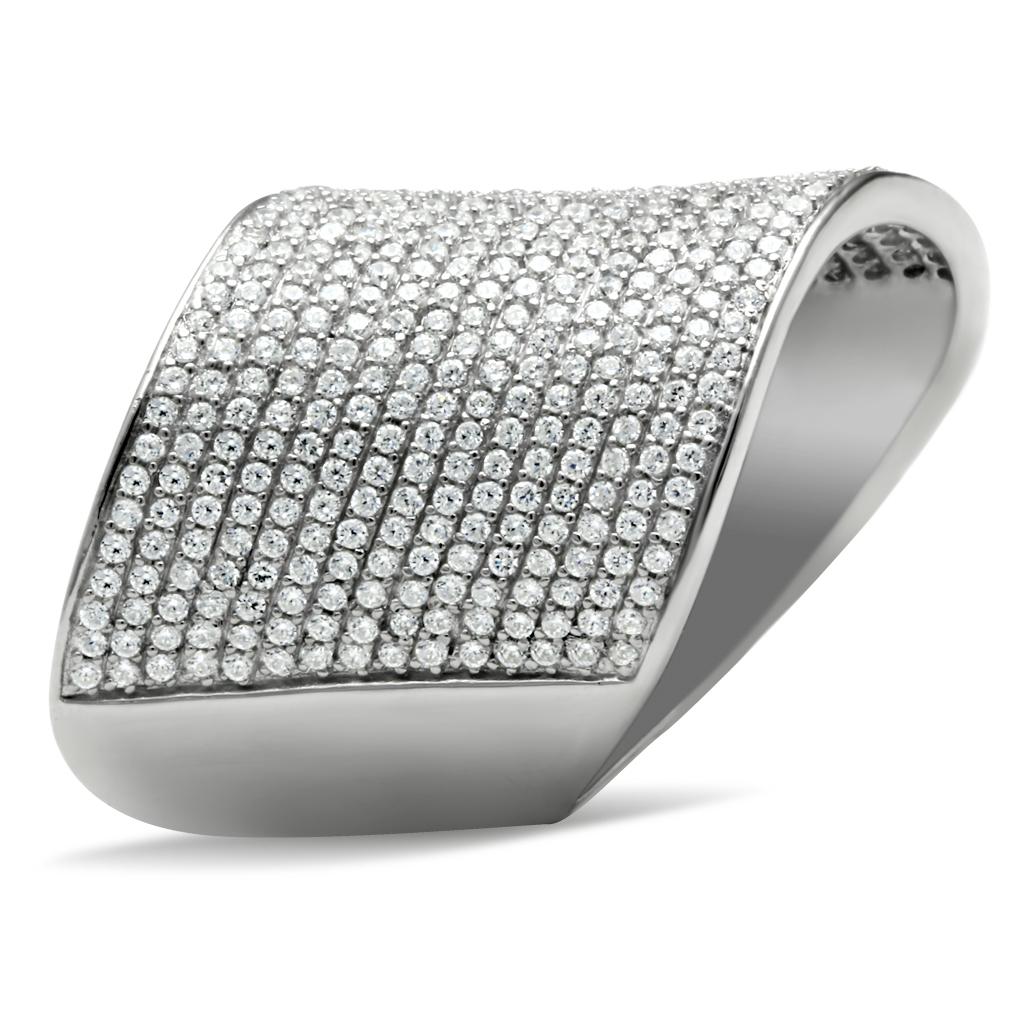 MATS027 - Rhodium 925 Sterling Silver Ring with AAA Grade CZ  in Clear