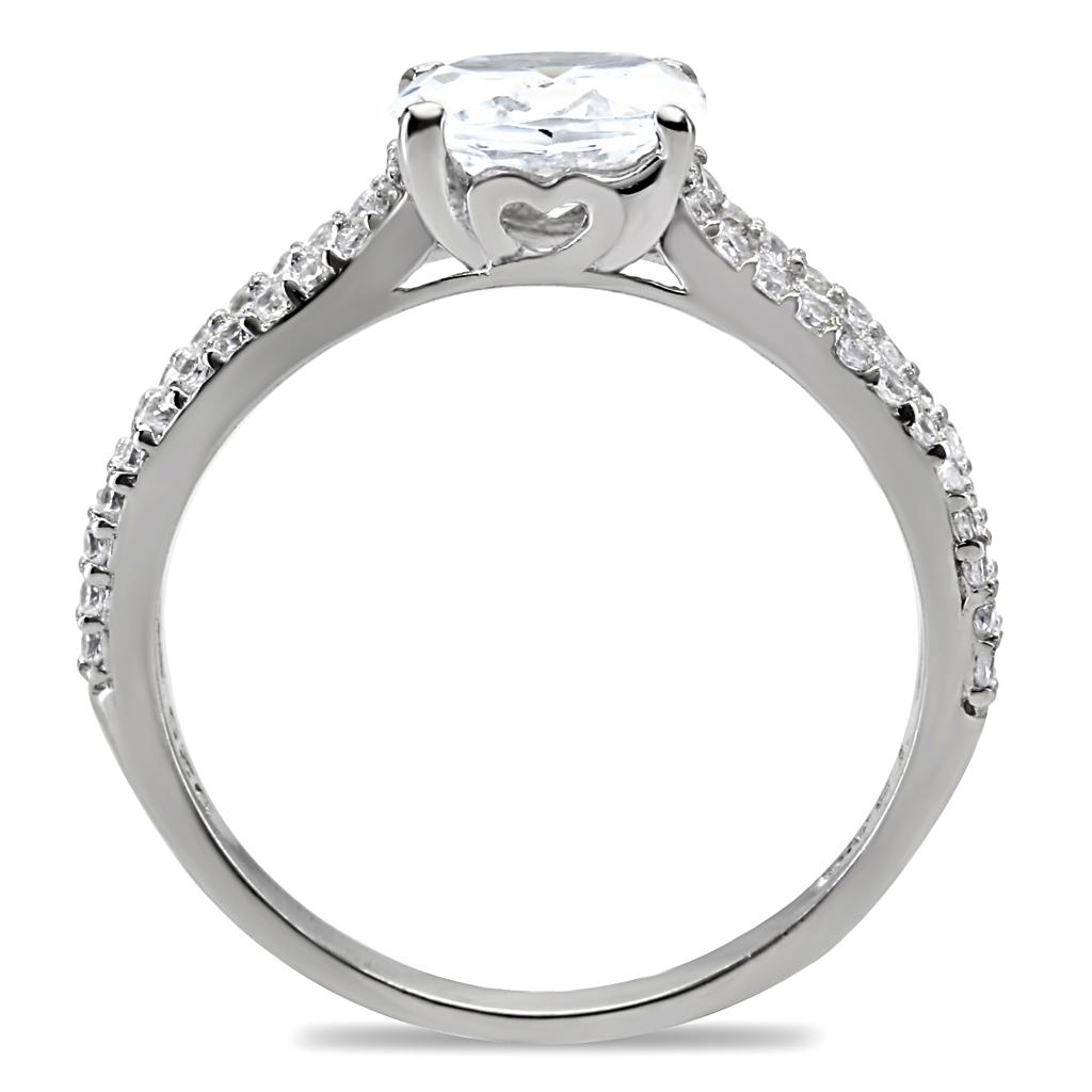 MATS029 - Rhodium 925 Sterling Silver Ring with AAA Grade CZ  in Clear