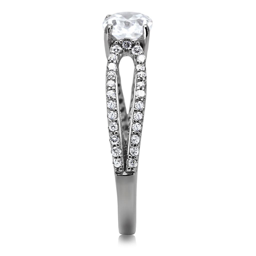 MATS029 - Rhodium 925 Sterling Silver Ring with AAA Grade CZ  in Clear