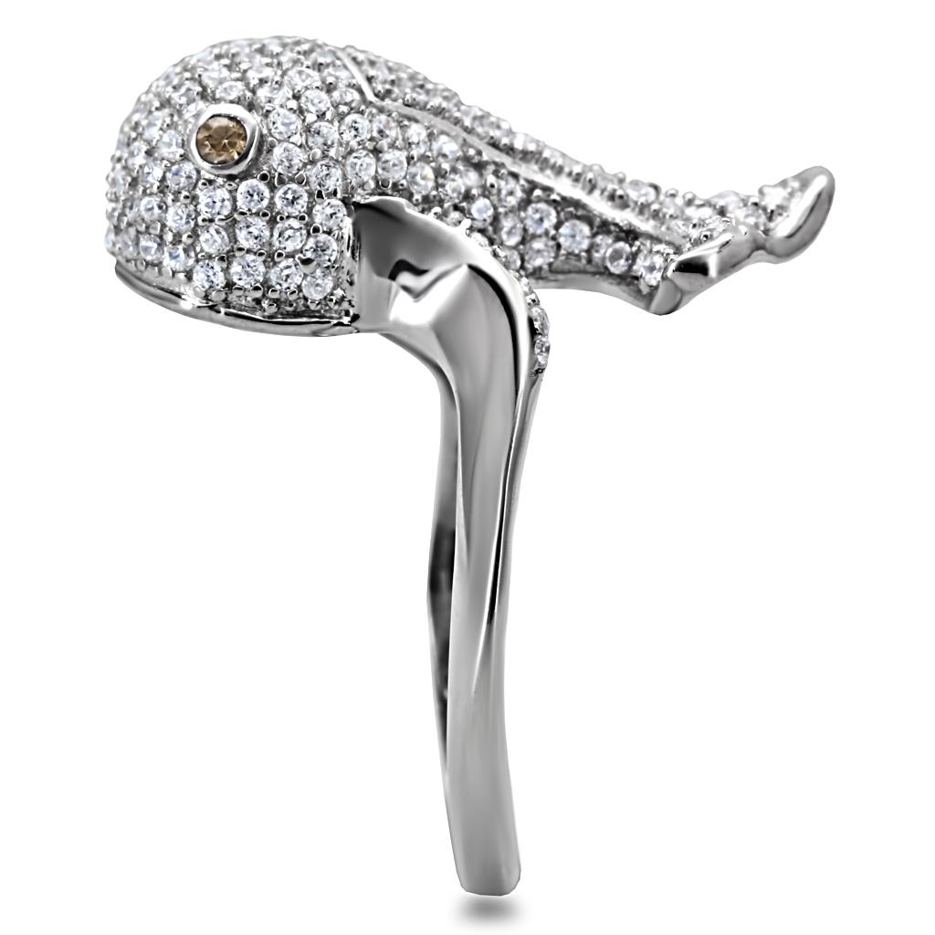 MATS031 - Rhodium 925 Sterling Silver Ring with AAA Grade CZ  in Brown