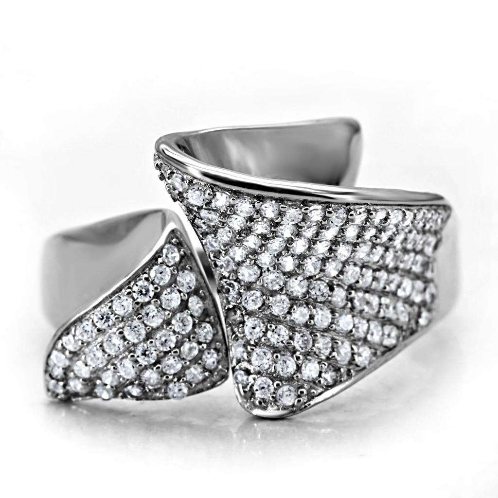 MATS032 - Rhodium 925 Sterling Silver Ring with AAA Grade CZ  in Clear