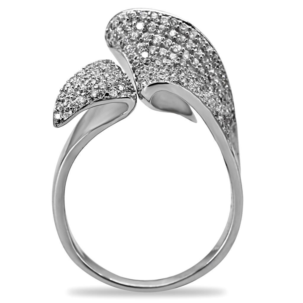 MATS032 - Rhodium 925 Sterling Silver Ring with AAA Grade CZ  in Clear