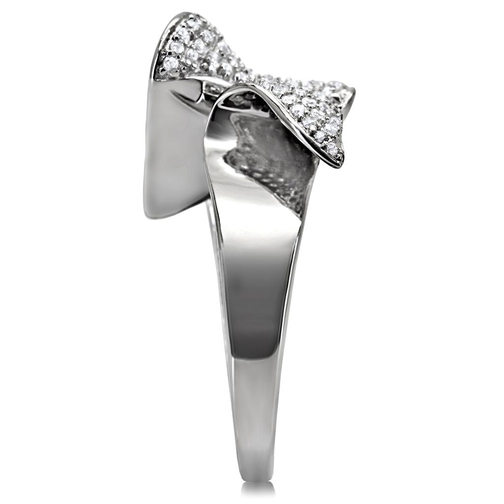 MATS032 - Rhodium 925 Sterling Silver Ring with AAA Grade CZ  in Clear
