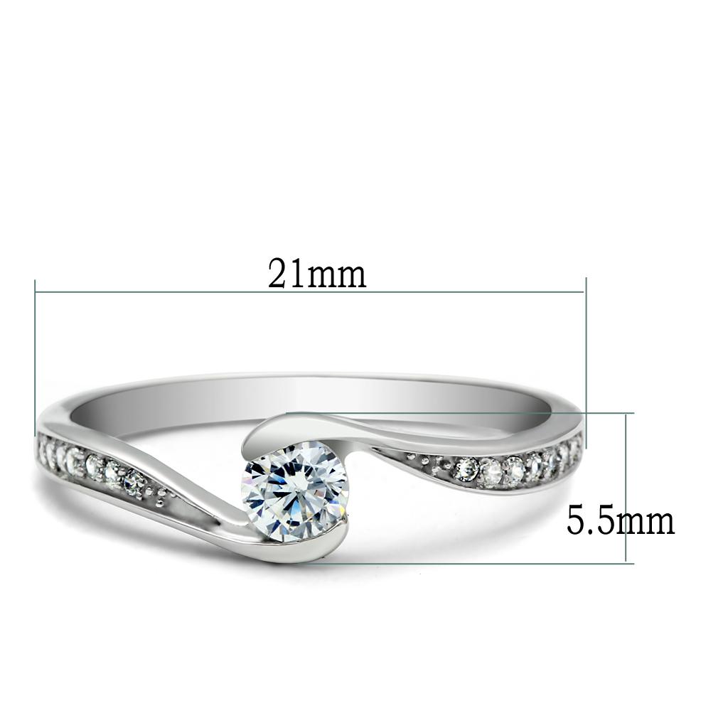 MATS041 - Rhodium 925 Sterling Silver Ring with AAA Grade CZ  in Clear