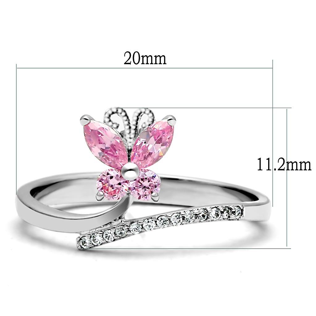 MATS042 - Rhodium 925 Sterling Silver Ring with AAA Grade CZ  in Light Rose