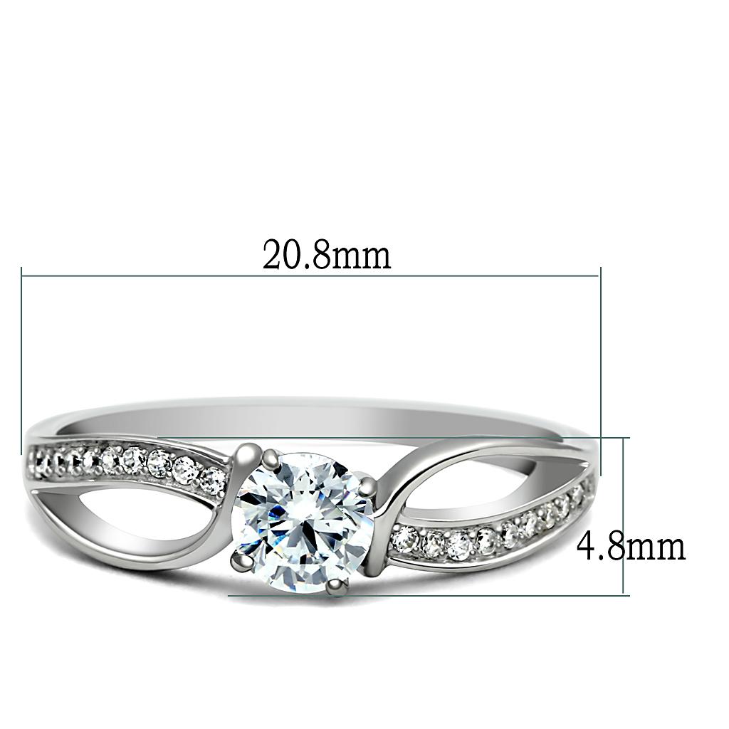 MATS044 - Rhodium 925 Sterling Silver Ring with AAA Grade CZ  in Clear