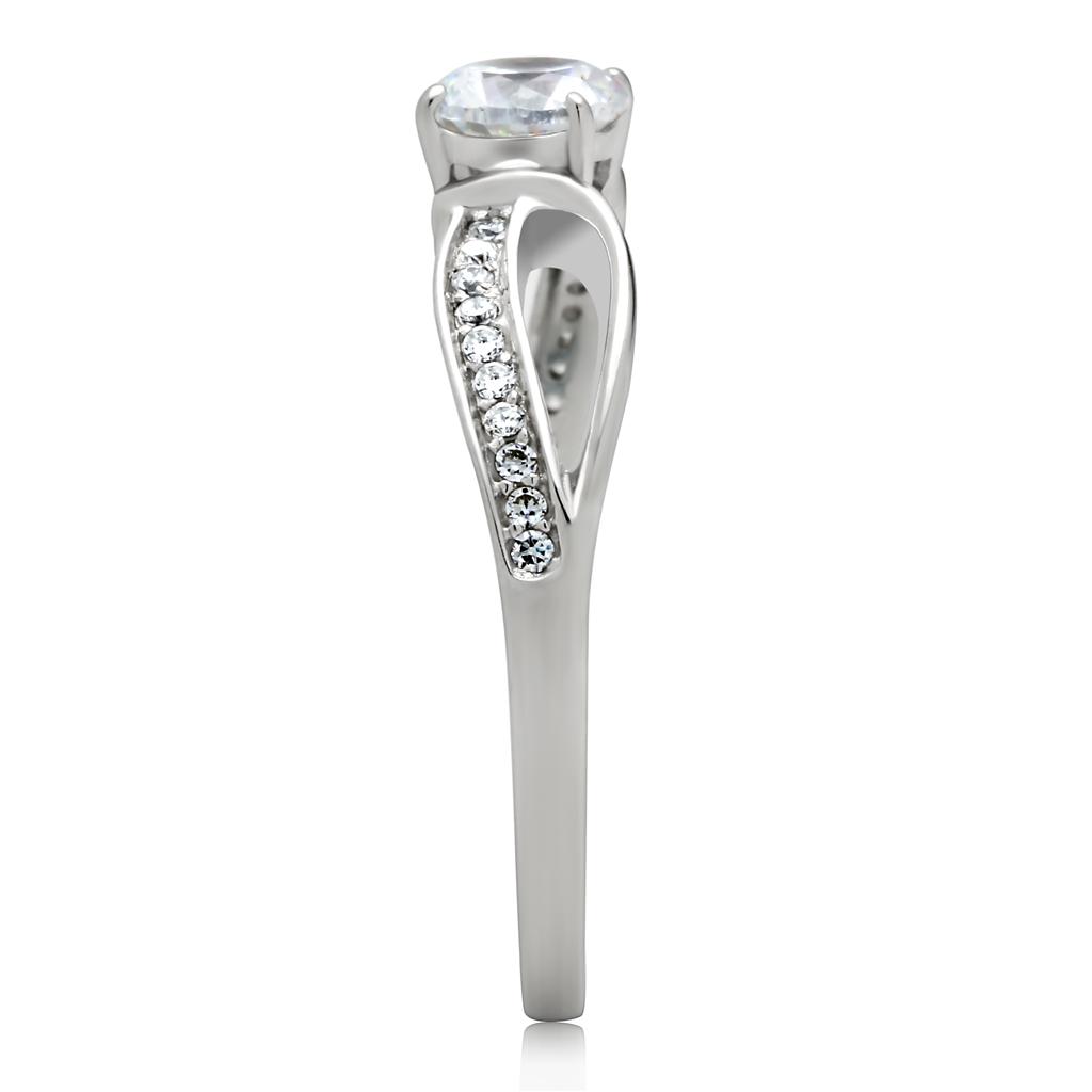 MATS044 - Rhodium 925 Sterling Silver Ring with AAA Grade CZ  in Clear