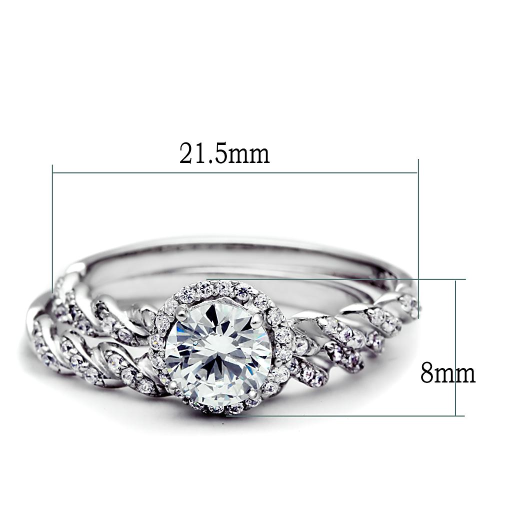 MATS046 - Rhodium 925 Sterling Silver Ring with AAA Grade CZ  in Clear