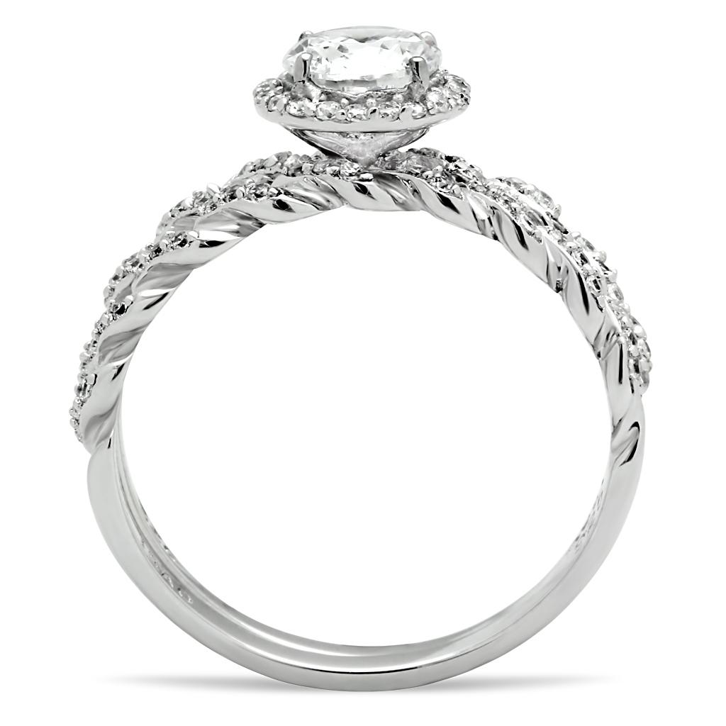 MATS046 - Rhodium 925 Sterling Silver Ring with AAA Grade CZ  in Clear