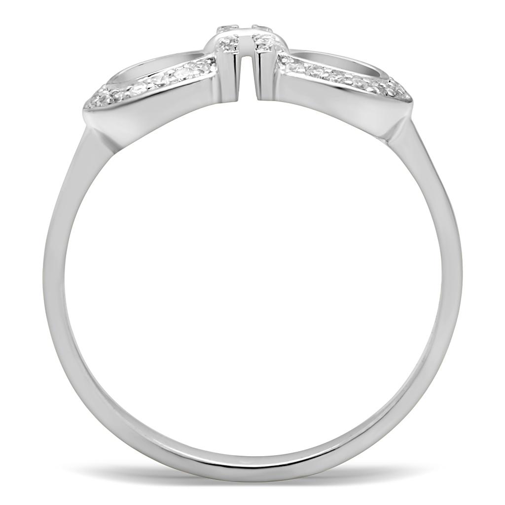 MATS047 - Rhodium 925 Sterling Silver Ring with AAA Grade CZ  in Clear