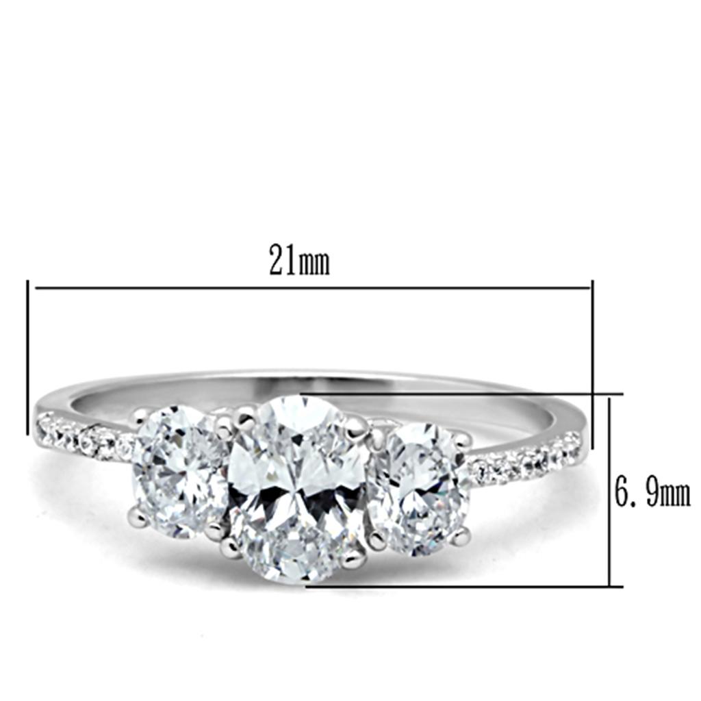 MATS049 - Rhodium 925 Sterling Silver Ring with AAA Grade CZ  in Clear