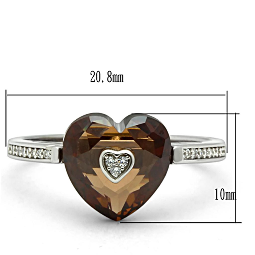 MATS051 - Rhodium 925 Sterling Silver Ring with AAA Grade CZ  in Brown
