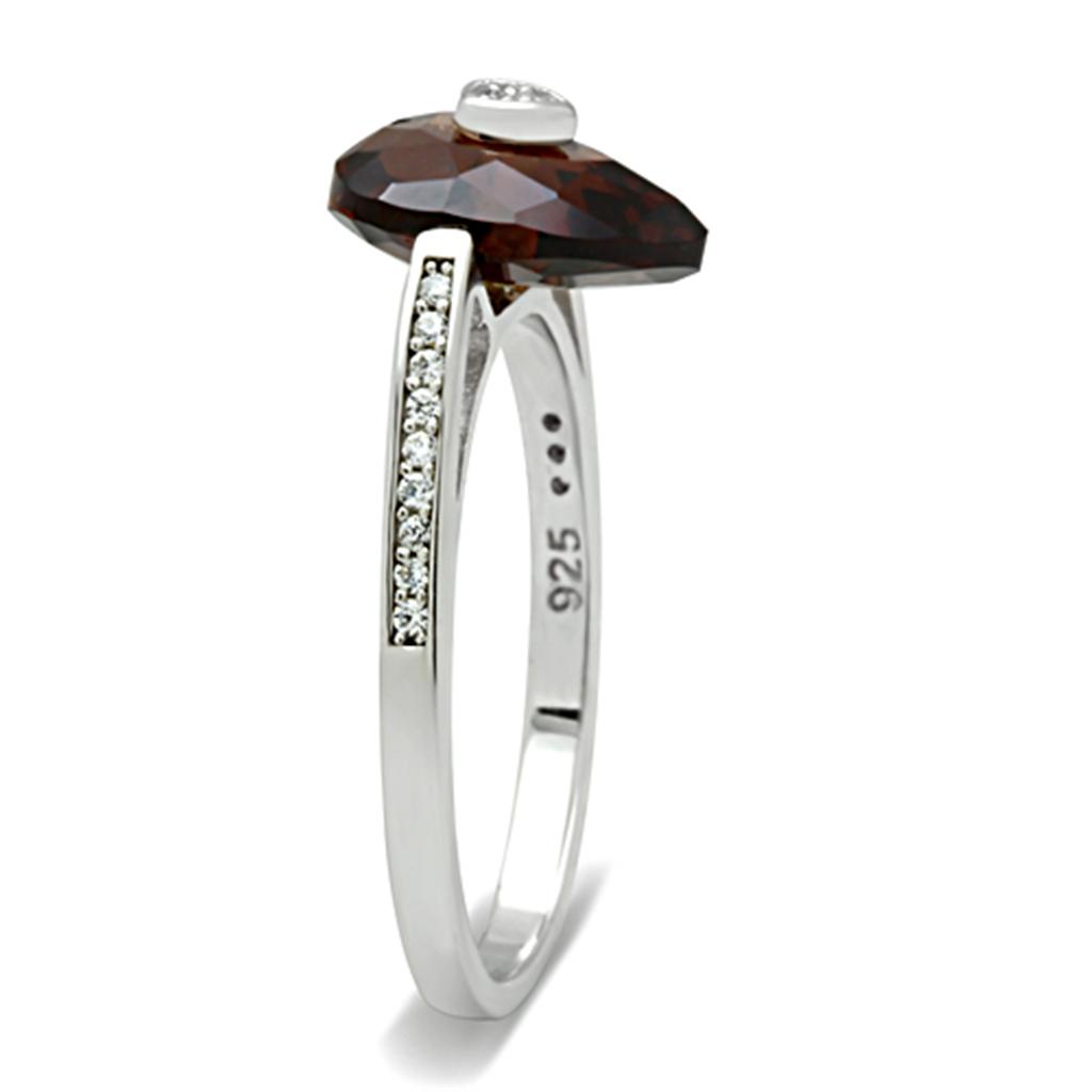 MATS051 - Rhodium 925 Sterling Silver Ring with AAA Grade CZ  in Brown