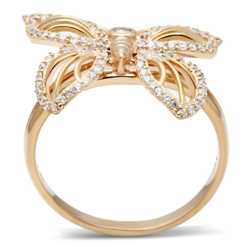 MATS059 - Rose Gold 925 Sterling Silver Ring with AAA Grade CZ  in Clear