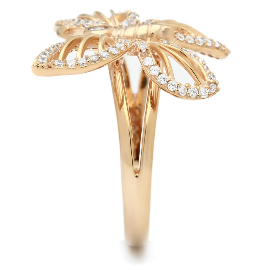 MATS059 - Rose Gold 925 Sterling Silver Ring with AAA Grade CZ  in Clear