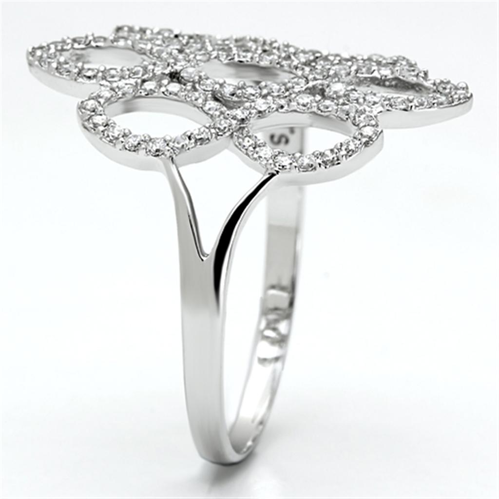 MATS071 - Rhodium 925 Sterling Silver Ring with AAA Grade CZ  in Clear