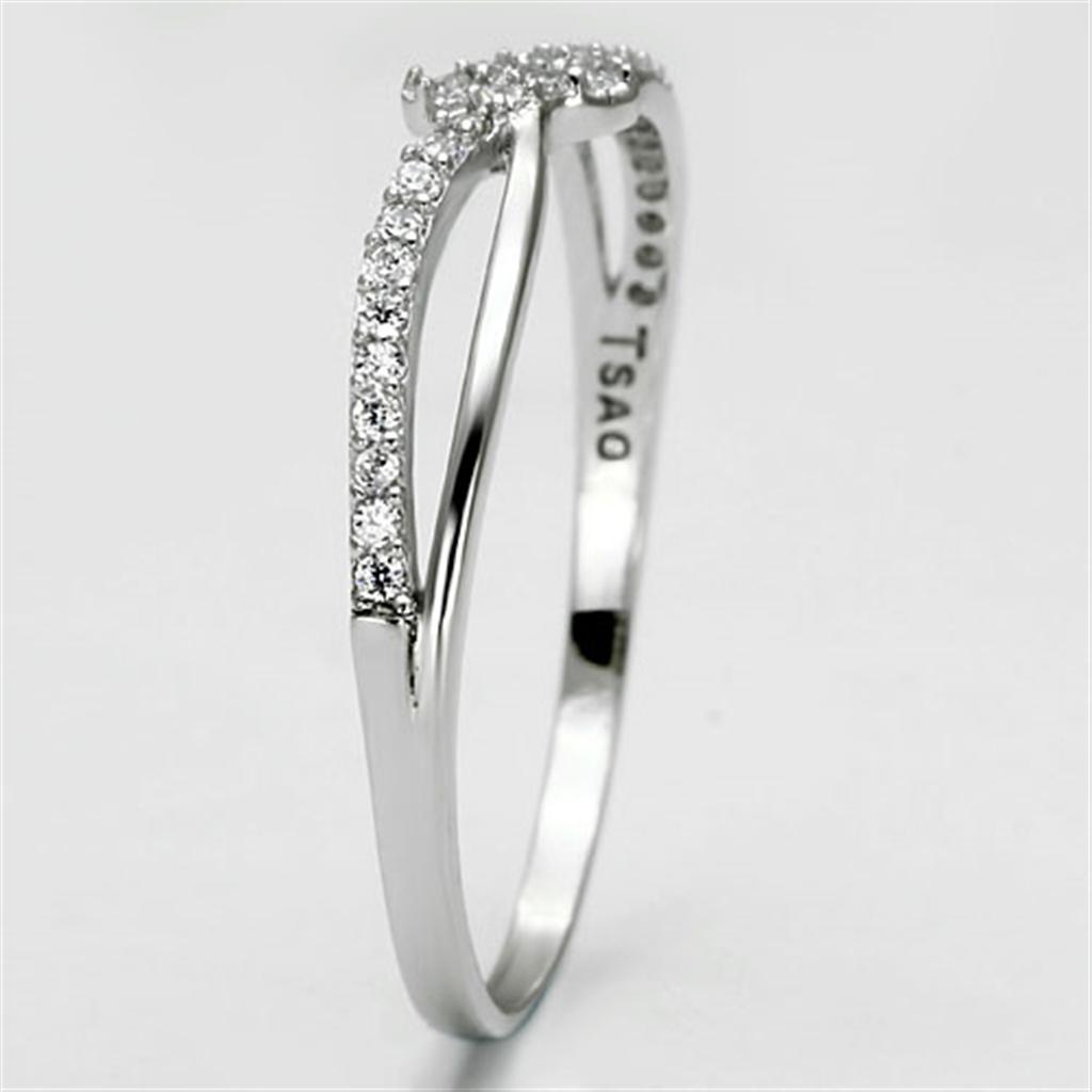 MATS074 - Rhodium 925 Sterling Silver Ring with AAA Grade CZ  in Clear