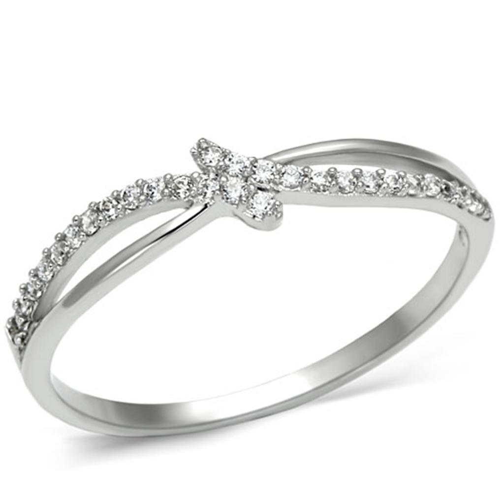MATS074 - Rhodium 925 Sterling Silver Ring with AAA Grade CZ  in Clear