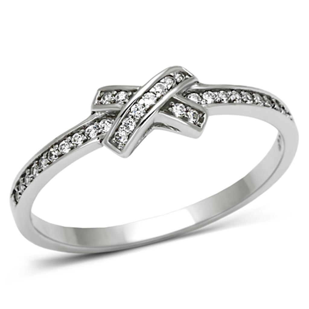MATS075 - Rhodium 925 Sterling Silver Ring with AAA Grade CZ  in Clear