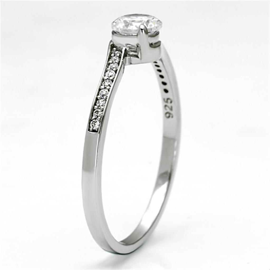 MATS078 - Rhodium 925 Sterling Silver Ring with AAA Grade CZ  in Clear